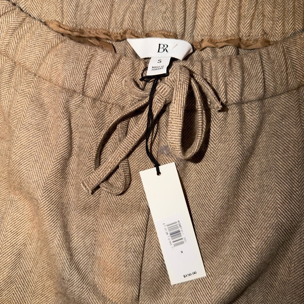 Banana Republic Wide Leg Drawstring Wool Blend Pants in Brown Herringbone Size S - Picture 4 of 5